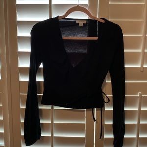 TOPSHOP Black Long Sleeve Top With Tie At Bottom Size 4
